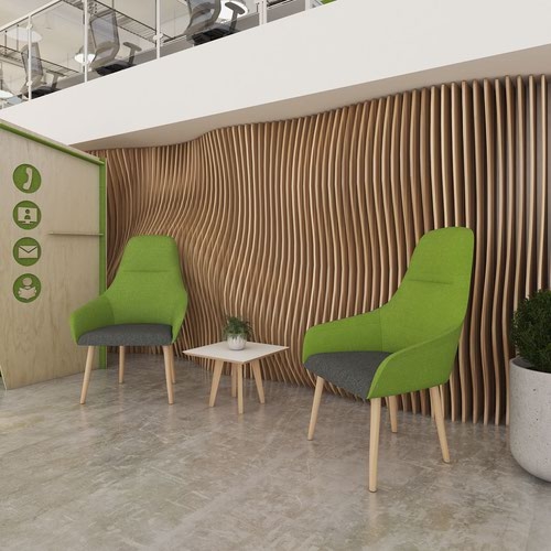 Juna fully upholstered medium back lounge chair with 4 oak wooden legs - endurance green