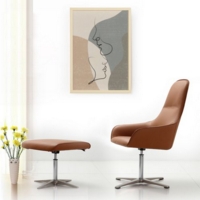 Juna fully upholstered medium back lounge chair with 4 oak wooden legs - range blue