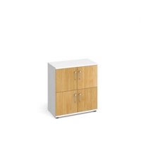 Wooden storage lockers 4 door - white with oak doors