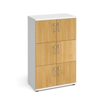 Wooden storage lockers 6 door - white with oak doors