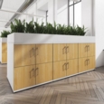 Wooden storage lockers 6 door - white with oak doors