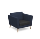 Lyric reception chair single seater with wooden legs 900mm wide - elapse grey seat and arms with range blue back