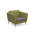 Lyric reception chair single seater with wooden legs 900mm wide - forecast grey seat and arms with endurance green back