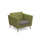 Lyric reception chair single seater with wooden legs 900mm wide - forecast grey seat and arms with endurance green back