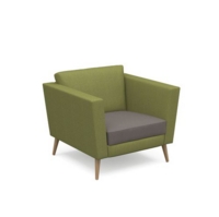Lyric reception chair single seater with wooden legs 900mm wide - forecast grey seat and arms with endurance green back