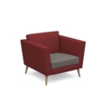 Lyric reception chair single seater with wooden legs 900mm wide - forecast grey seat and arms with extent red back