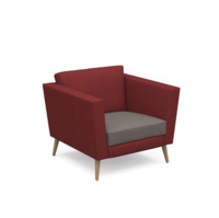 Lyric reception chair single seater with wooden legs 900mm wide - forecast grey seat and arms with extent red back