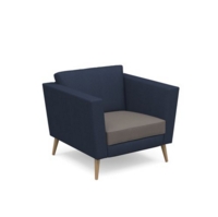 Lyric reception chair single seater with wooden legs 900mm wide - forecast grey seat and arms with range blue back