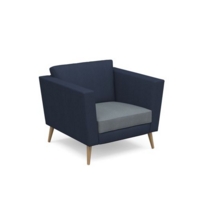 Lyric reception chair single seater with wooden legs 900mm wide - late grey seat and arms with range blue back