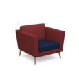 Lyric reception chair single seater with wooden legs 900mm wide - maturity blue seat and arms with extent red back