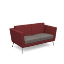 Lyric reception chair two seater with metal legs 1450mm wide - forecast grey seat and arms with extent red back