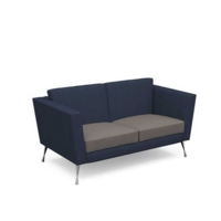Lyric reception chair two seater with metal legs 1450mm wide - forecast grey seat and arms with range blue back