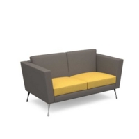 Lyric reception chair two seater with metal legs 1450mm wide - lifetime yellow seat and arms with forecast grey back