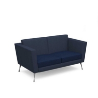 Lyric reception chair two seater with metal legs 1450mm wide - maturity blue seat and arms with range blue back