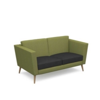Lyric reception chair two seater with wooden legs 1450mm wide - elapse grey seat and arms with endurance green back