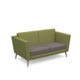 Lyric reception chair two seater with wooden legs 1450mm wide - forecast grey seat and arms with endurance green back