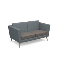 Lyric reception chair two seater with wooden legs 1450mm wide - forecast grey seat and arms with late grey back