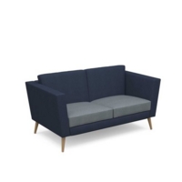 Lyric reception chair two seater with wooden legs 1450mm wide - late grey seat and arms with range blue back