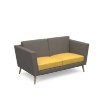 Lyric reception chair two seater with wooden legs 1450mm wide - lifetime yellow seat and arms with forecast grey back