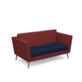 Lyric reception chair two seater with wooden legs 1450mm wide - maturity blue seat and arms with extent red back