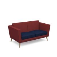 Lyric reception chair two seater with wooden legs 1450mm wide - maturity blue seat and arms with extent red back