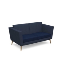 Lyric reception chair two seater with wooden legs 1450mm wide - maturity blue seat and arms with range blue back