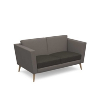 Lyric reception chair two seater with wooden legs 1450mm wide - present grey seat and arms with forecast grey back