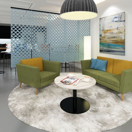 Lyric reception chair three seater with wooden legs 2010mm wide - forecast grey seat and arms with extent red back