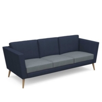 Lyric reception chair three seater with wooden legs 2010mm wide - late grey seat and arms with range blue back