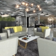 Lyric reception chair three seater with wooden legs 2010mm wide - lifetime yellow seat and arms with forecast grey back