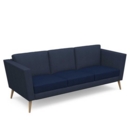 Lyric reception chair three seater with wooden legs 2010mm wide - maturity blue seat and arms with range blue back