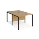 Maestro 25 back to back straight desks 1000mm x 1600mm - black bench leg frame and oak top
