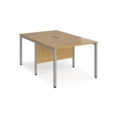 Maestro 25 back to back straight desks 1000mm x 1600mm - silver bench leg frame and oak top