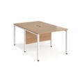 Maestro 25 back to back straight desks 1000mm x 1600mm - white bench leg frame and beech top