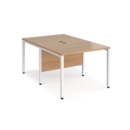 Maestro 25 back to back straight desks 1000mm x 1600mm - white bench leg frame and beech top