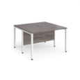 Maestro 25 back to back straight desks 1200mm x 1200mm - white bench leg frame and grey oak top