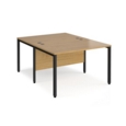Maestro 25 back to back straight desks 1200mm x 1600mm - black bench leg frame and oak top