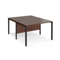 Maestro 25 back to back straight desks 1200mm x 1600mm - black bench leg frame and walnut top