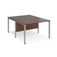Maestro 25 back to back straight desks 1200mm x 1600mm - silver bench leg frame and walnut top