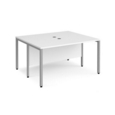 Maestro 25 back to back straight desks 1400mm x 1200mm - silver bench leg frame and white top