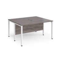 Maestro 25 back to back straight desks 1400mm x 1200mm - white bench leg frame and grey oak top