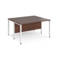 Maestro 25 back to back straight desks 1400mm x 1200mm - white bench leg frame and walnut top