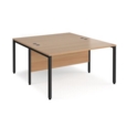 Maestro 25 back to back straight desks 1400mm x 1600mm - black bench leg frame and beech top