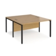 Maestro 25 back to back straight desks 1400mm x 1600mm - black bench leg frame and oak top