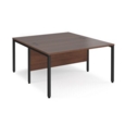 Maestro 25 back to back straight desks 1400mm x 1600mm - black bench leg frame and walnut top