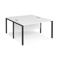 Maestro 25 back to back straight desks 1400mm x 1600mm - black bench leg frame and white top