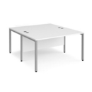 Maestro 25 back to back straight desks 1400mm x 1600mm - silver bench leg frame and white top