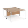 Maestro 25 back to back straight desks 1400mm x 1600mm - white bench leg frame and beech top