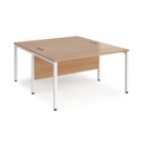 Maestro 25 back to back straight desks 1400mm x 1600mm - white bench leg frame and beech top
