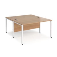 Maestro 25 back to back straight desks 1400mm x 1600mm - white bench leg frame and beech top